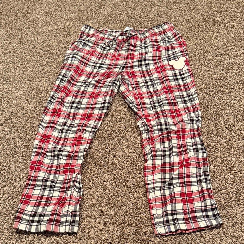Large Disney Red Plaid Pajama Pants with Mickey Patch
